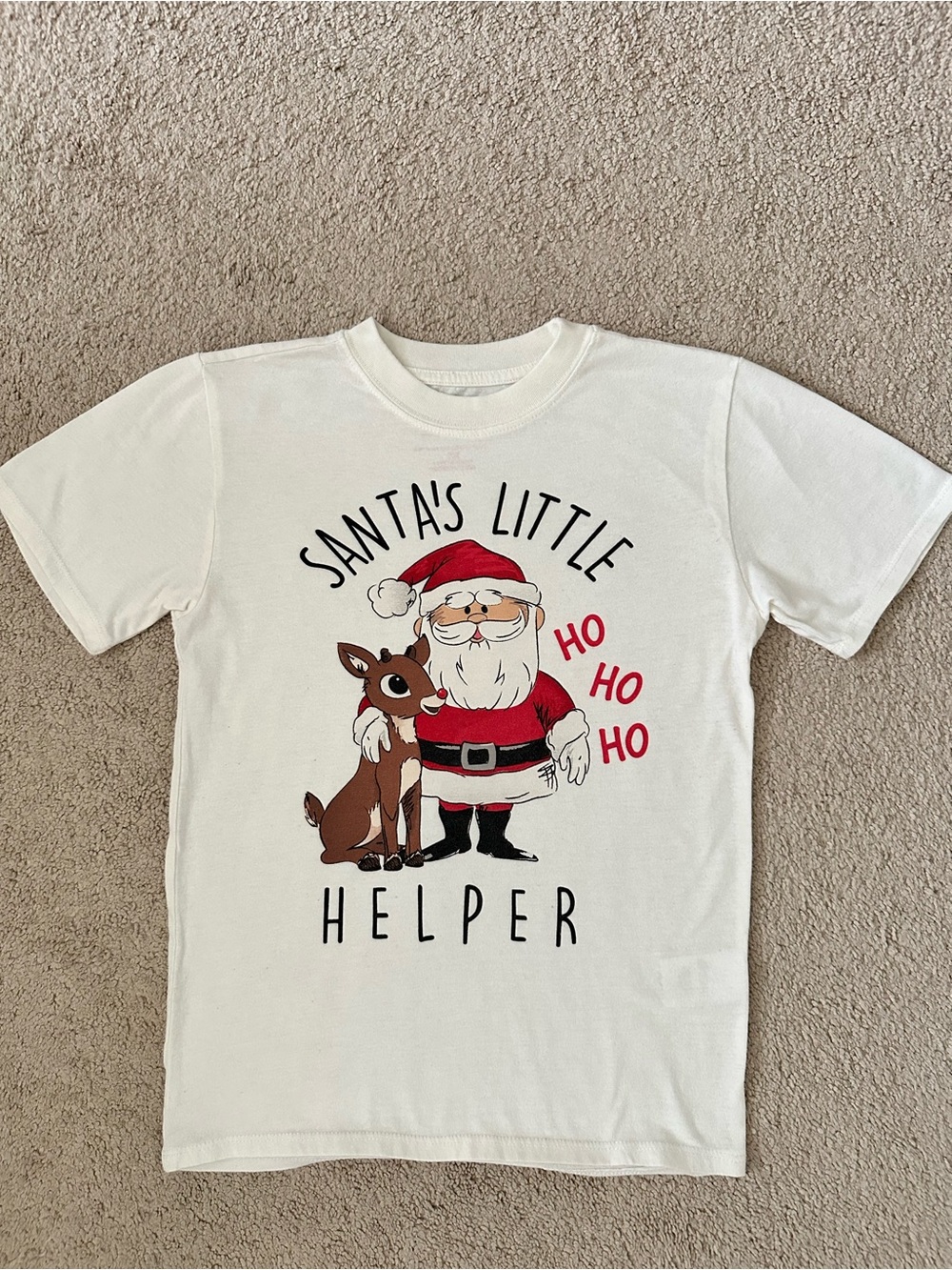 Kids Santa’s Little Helper Christmas Short Sleeve T-Shirt Size 7/8 Reindeer